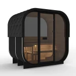 Hekla Cube Nero sauna, half panoramic rear window, side