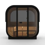 Hekla Cube Nero sauna, half panoramic rear window, rear