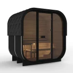 Hekla Cube Nero sauna, solid wood back, side