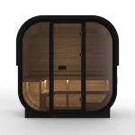 Hekla Cube Nero sauna, solid wood back, rear