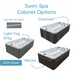 Vita Spa swim spa cabinet options: Light Fog Grey, Mocha and Charcoal